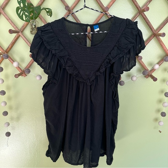 Old Navy | 3X | Black Ruffle Lace-Trim Short-Sleeve Blouse - Picture 2 of 4